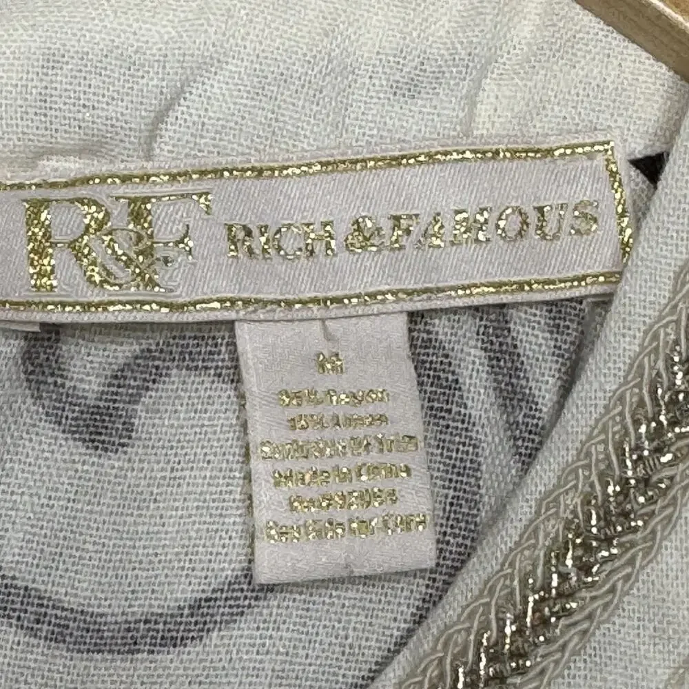 Rich & Famous Tank Top Womens Medium White Brown Paisley Halter Beaded Trim - Picture 4 of 7